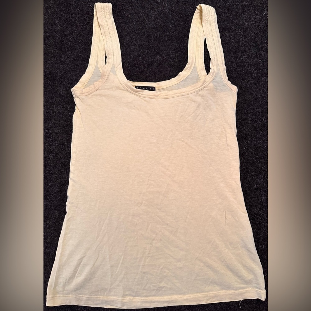 LADIES Theory Vintage Pale Yellow Cotton Spandex Distressed Tank - P